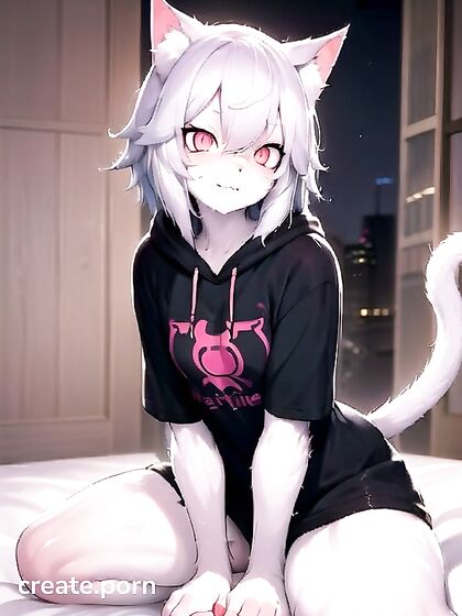 Furry Cat Girl 18+ Wearing a Hoodie for Steamy Hentai Action