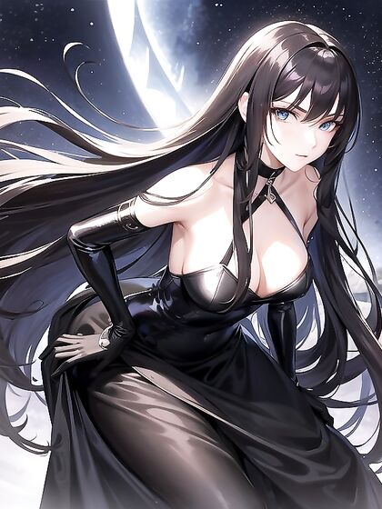 Sultry Brunette in Shiny Evening Dress Seduces in hentaiErotic Fantasy