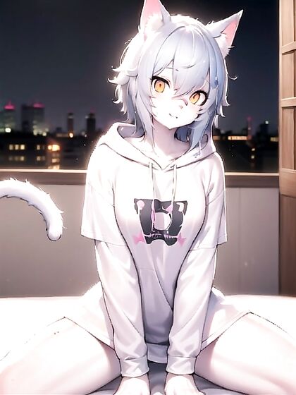 Skinny Girl 18+ with Freckles Wearing Extra Large Hoodie in Steamy Hentai AI Image