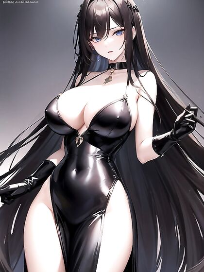 Brunette in Shiny Gloves and Evening Dress Seduces in Steamy Hentai AI Image