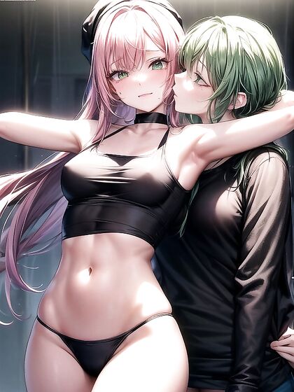 Nighttime Bed Pleasures with Green-clad Beauty in Seductive Hentai AI Image