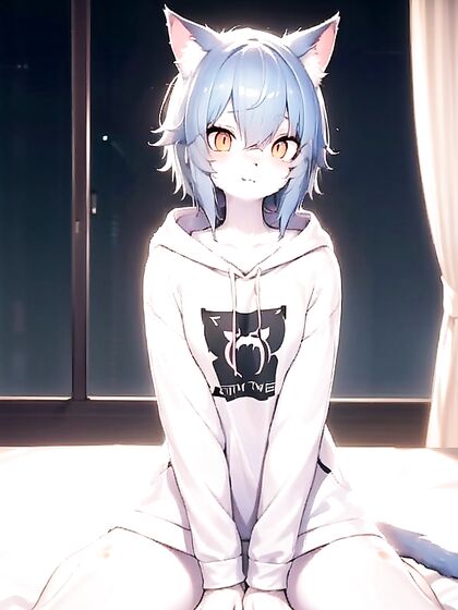 Small Breasts and Pink Hair in an Oversized Hoodie for Steamy Hentai AI Image