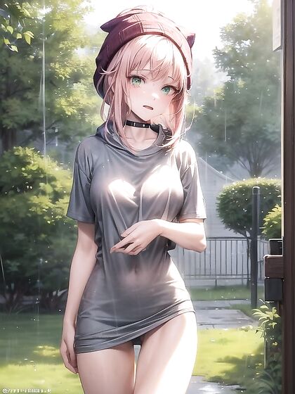 Wearing an Oversized T-Shirt and Hoodie for Steamy Solo Hentai AI Image