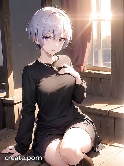 Pale-Skinned Beauty Fueled by Anger at Sunset in Steamy Hentai AI Image