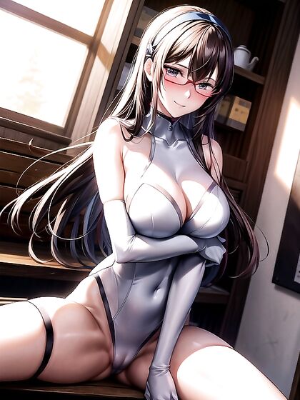Makinami Mari Teases by Grabbing Her Boobs While Staring at You in Hentai AI Image