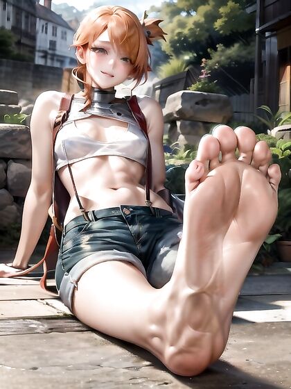 Skinny Girl 18+ Presents Her Feet While Happily in Hentai Bliss