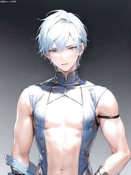Tall Skinny Guy with Light Blue Hair in Steamy Hentai AI Image