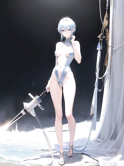 Tall Guy with Light Blue Hair Puts His Massive Dick to Work in Hentai AI Image