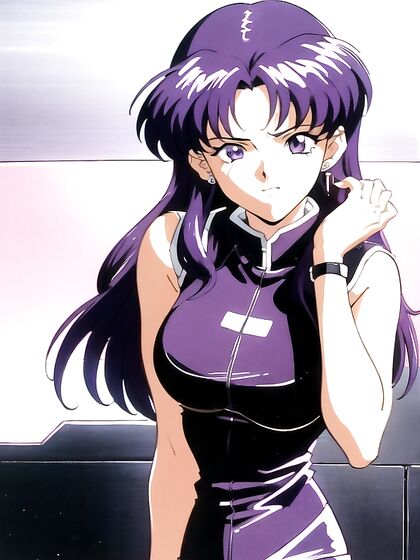 Misato from Evangelion Seduces in 90s Cyberpunk Hentai AI Image