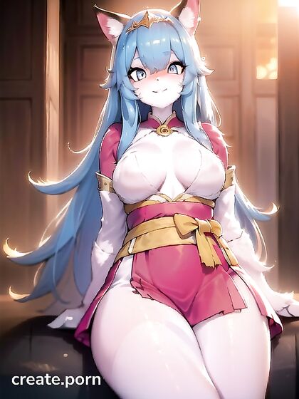 Sunny with Light Blue Hair Seductively Crosses Her Legs in Horny Hentai AI Image