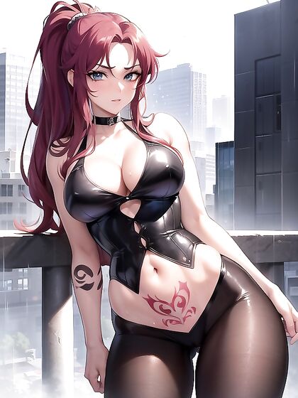 Blushing and Smirking With Tattoos and Choker in Seductive Hentai AI Image