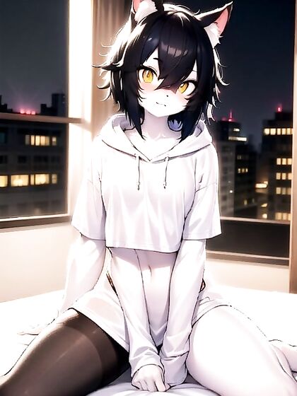 Freckled Cutie in Glowing-Eyed Hoodie Seduces in Steamy Hentai AI Image