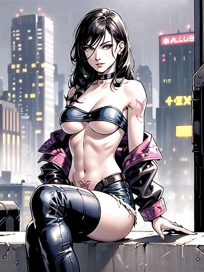 Tattooed Beauty Enjoys Steamy Nighttime Hentai AI Image