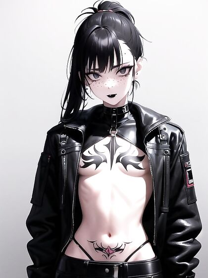 Pale-Skinned Anime Babe with Black Hair and Tattoos Rides Her Horny Lust in Sexy hentai[action]