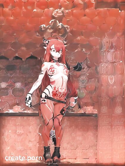 Seductive Furry With Red Tattoos Teases in Tail-Wagging Hentai AI Image