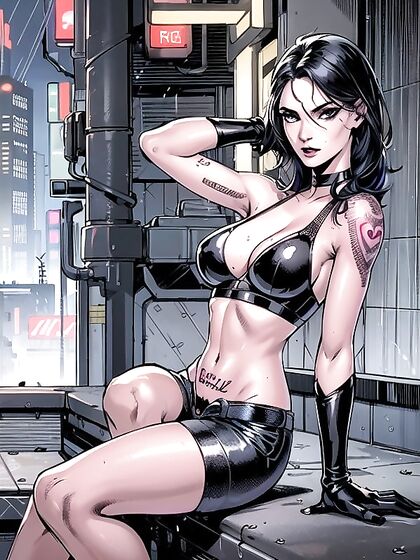Sweaty and Inked - Wet Clothing Tempts in Steamy Hentai AI Image
