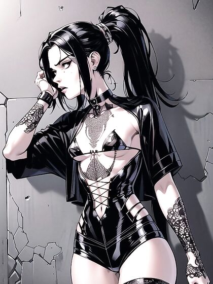 Pale-Skinned Chick with Small Breasts and Full-Body Tattoos Nails It in Busty Hentai AI Image