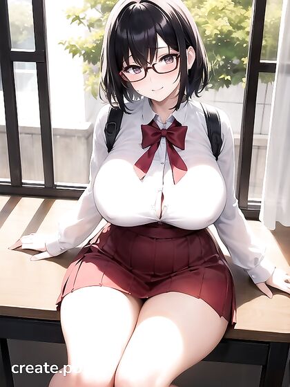 in Black Hair and TightUniform Legs Spread Wide for Steamy Hentai AI Image