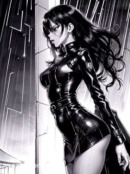 Fit Dark-Skinned Beauty with Raven Hair in Seductive Hentai AI Image