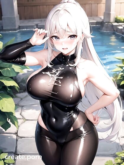 Mischievously Smiling with a Blush, Leaning Forward for Her Large-Assed Hentai Pleasure