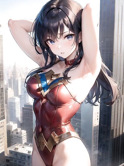 Wonder Woman Stretches Her Arms Up on the Rooftop for Intense Hentai Pleasure