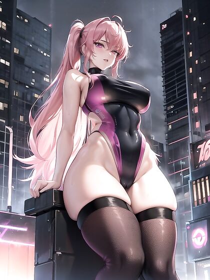 Big-Busted Beauty with Pink Eyes Seduces in Steamy Swimsuit Hentai AI Image