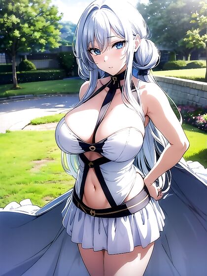 Navy Blue Silk Dress Lifted to Reveal Her Seductive Navel in Hentai Ecstasy