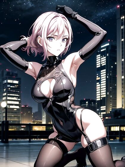 Ada Wong Stares Intensely at You in Futuristic Cityscape Hentai AI Image