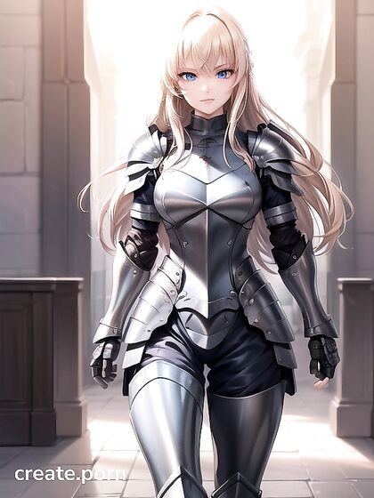 Golden-Skinned Warrior Stands Strong in Armored Hentai Erotic Adventure
