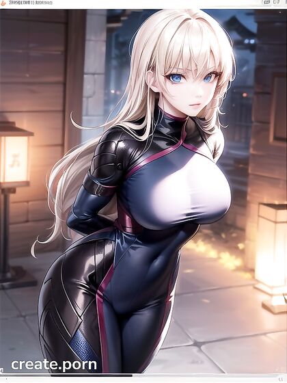 Ultra-Detailed Front View of Golden-Skinned Beauty in Hentai AI Image