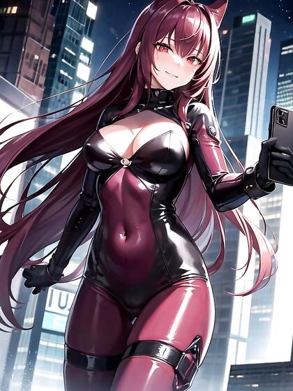 Happy While Taking Sexy selfies in a Neon-lit Cyberpunk City