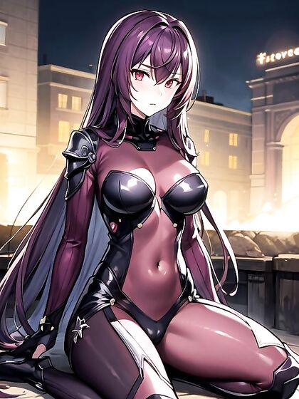 Scathach from Fate/Grand Order Dominates in Thick-Line Hentai AI Image