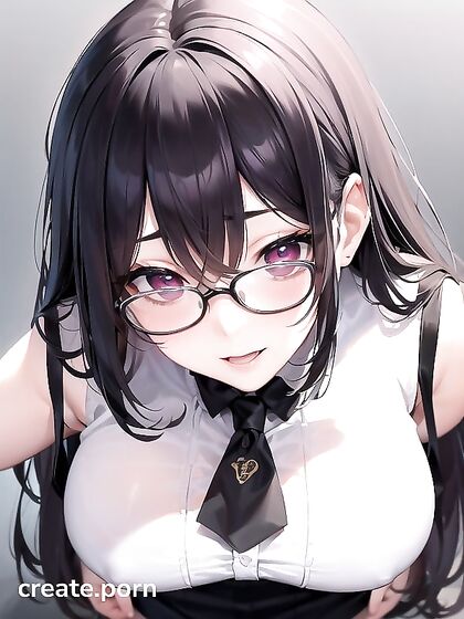 with Long Hair and Glasses Seduces in Hentai AI Image