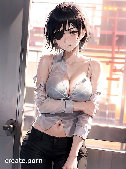 Himeno from Chainsaw Man Seduces in Office Outfit at Sunset Hentai AI Image