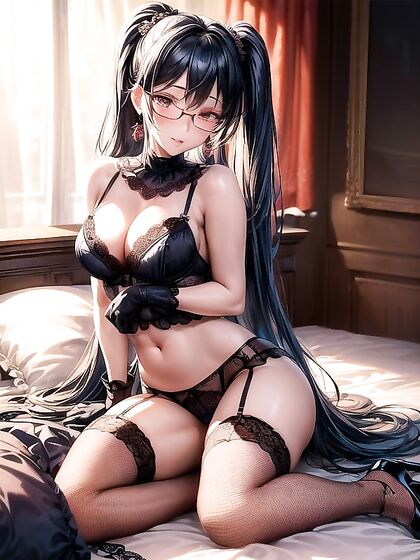 Luscious Large Breasts and Lace Arm Gloves Heat up the Bed in Steamy Hentai AI Image