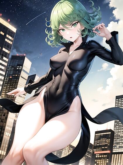 Tatsumaki from One Punch Man Enjoying Playful Breezes in Seductive Hentai AI Image