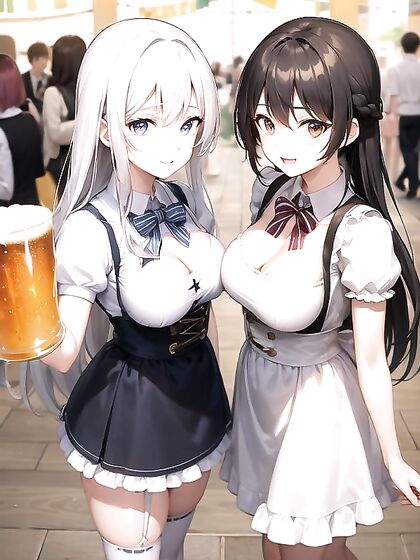 Lively Oktoberfest Tent - Sexy Dirndl Action withBeerSteins in the Background