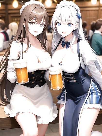 Girl 18+ in Frilly Blouse at Oktoberfest Enjoyingwith Two Guys in Hentai Passion