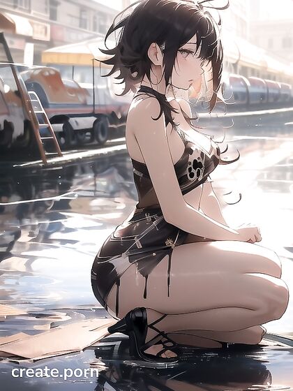 Thick-Thighed Beauty with Black Hair in Seductive Side-On Hentai AI Image
