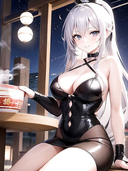 Girl 18+ at Carnival Feast - Nighttime Ramen with Seductive Stare and Chopstick Tease