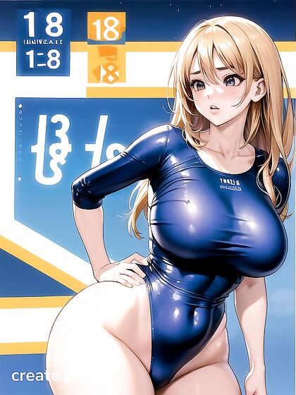 Thick-Curvy Babe in Swimsuit Takes On Exciting Colored Manga Hentai AI Image