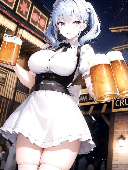 Knee-High White Socks and Matching Apron in Nighttime Hentai Fantasy