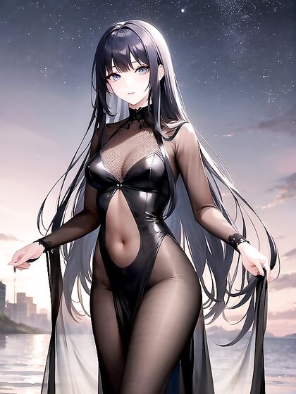 Long Sheer Dress and Tight Leggings Action in Hot Hentai AI Image