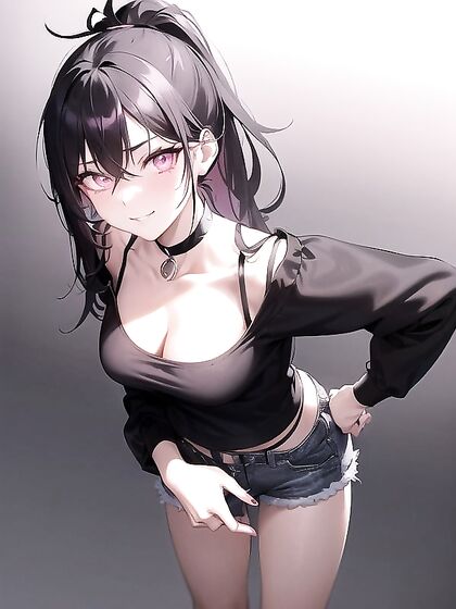 Goth Girl 18+ with Black Choker and Messy Emo Hair Seduces inNighttime Hentai AI Image