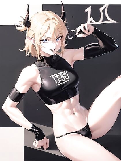 Muscular Creature with Sharp Teeth and Black Horns in Intense Hentai AI Image