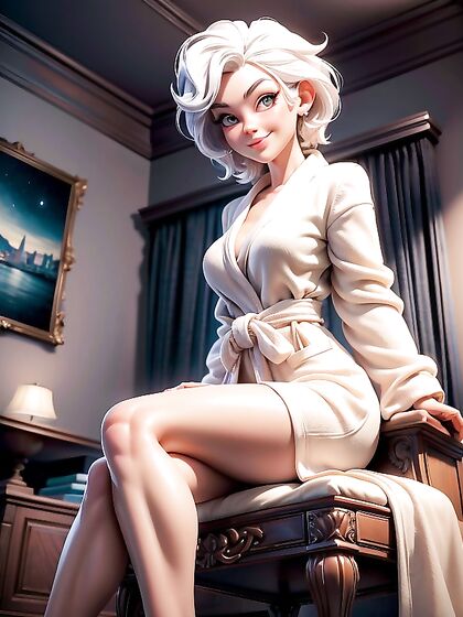 Mischievous White-Haired Chick in 3D Cartoon Hentai AI Image