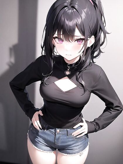 Pale-Skinned Goth Girl 18+ with Black Choker and Messy Emo Hair Enjoys Steamy Nighttime Hentai Pleasure