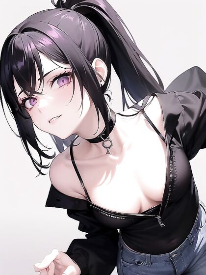 Pale-Skinned Beauty with Black Hair and Luscious Cleavage in Seductive Hentai AI Image