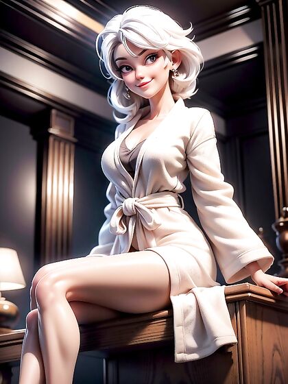 White-Haired Beauty in 3D Cartoon Night Image for Intense Hentai Pleasure