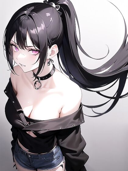 Skinny Girl 18+ Shows Off Cleavage in Jean Shorts for Seductive Hentai AI Image